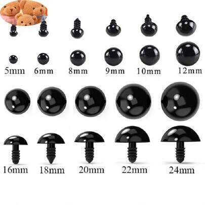 100 piezas de ojos negros de plástico de 5-18 mm para ojos de peluche Amigurumi de 5 mm y 10 mm para herramientas de fabricación de accesorios de animales divertidos de bricolaje