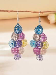 1 par de pendientes con colgante de flor hueca multicolor romántica, adecuados para fiestas y uso diario - Multicolor - Ver 2