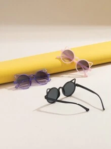 3pcs Kids Cute Cat Ear Shaped Round Fashion Glasses