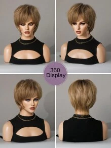 7JHH WIGS 10 英寸棕色精灵短发女士假发 - 优雅超短层次假发，带刘海发型，耐热合成纤维假发，适合日常佩戴、音乐节庆典等场合。动漫或角色扮演服装用假发配件 - 漸層棕色 - 查看 6
