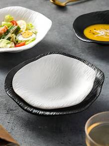 1 件极简主义不对称深陶瓷盘，具有独特的岩石状设计，7.5/9 英寸，适用于家庭/餐厅、沙拉和意大利面餐具圣诞礼物