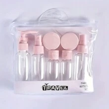 1 set de botellas recargables para cosméticos de viaje, set portátil de bolsa de aseo con botellas de spray, lociones, champú, cremas, frascos vacíos (tarjeta al azar), accesorios portátiles de almacenamiento - Multicolor - Ver 11