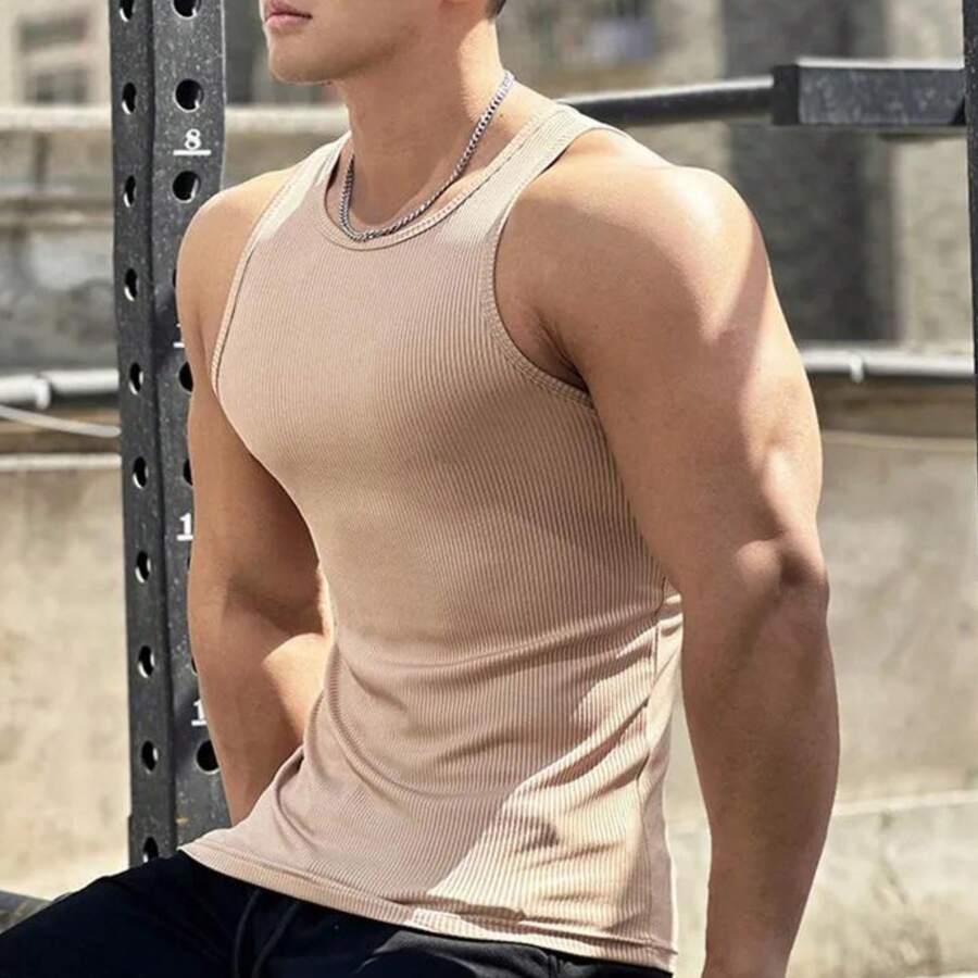 Men Tank Tops - Khaki - View 1