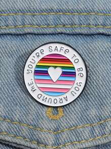 1 pièce Broche métal créative avec cercle géométrique, rayures arc-en-ciel et slogan anglais. Message chaleureux convenant pour le port quotidien des hommes et des femmes