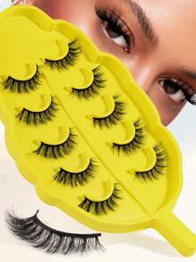MAGEFY 5pairs/Set 3D Faux Mink Hair Fluffy False Eyelashes With Leaf-Shaped Tray, Natural Looking, Thick And Soft, Reusable, Individual Packaging, Makeup Tool For Beauty - Bulu mata Cris Cross - View 1
