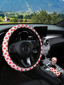 3pcs Fabric Waterproof Steering Wheel Cover, Handbrake Cover And Gear Shift Cover, Suitable For 14.5-15 Inch Universal Car, With Daisy, Panda And Bear Paw Print Design