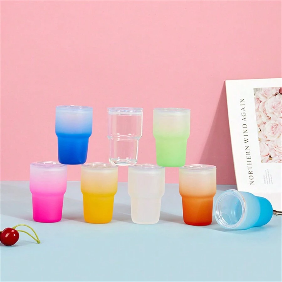 新款昇華漸變色3oz玻璃杯，霧面紋理，帶PP/竹蓋吸管杯 - 彩色 - 查看 1