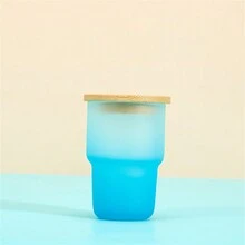 新款昇華漸變色3oz玻璃杯，霧面紋理，帶PP/竹蓋吸管杯 - 彩色 - 查看 6