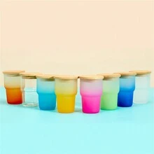 新款昇華漸變色3oz玻璃杯，霧面紋理，帶PP/竹蓋吸管杯 - 彩色 - 查看 3