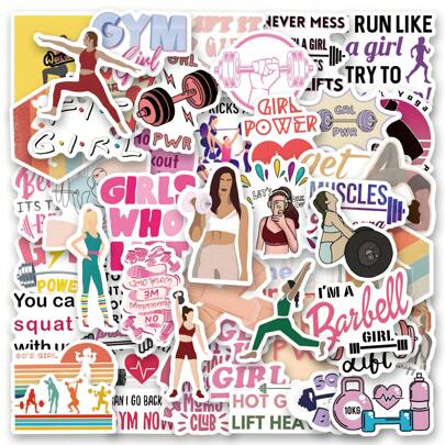 64 pièces Autocollants pour entraînement de filles, autocollants en vinyle esthétiques pour scrapbooking, journal intime, ordinateur portable, pare-chocs, skateboard, bouteille d'eau, ordinateur, téléphone, dessin animé, casque de , autocollants et décalcomanies de voiture
