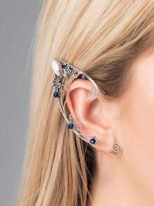 1pc Vintage Copper Rhinestones Handmade Woven Clip-On Earring Without Piercing, Fashionable Style Exaggerated Ear Accessory With Personalized Design And Fantasy Fairy Effects For Women's Banquet Or Performance - No Piercing Ear Hooks - View 8