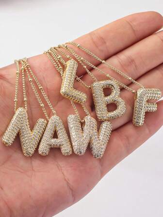 CZ Zirconia 26 bokstäver A-Ö hängehalsband, damernas punk-inspirerade halsband, trendiga hiphop-smycken i rostfritt stål