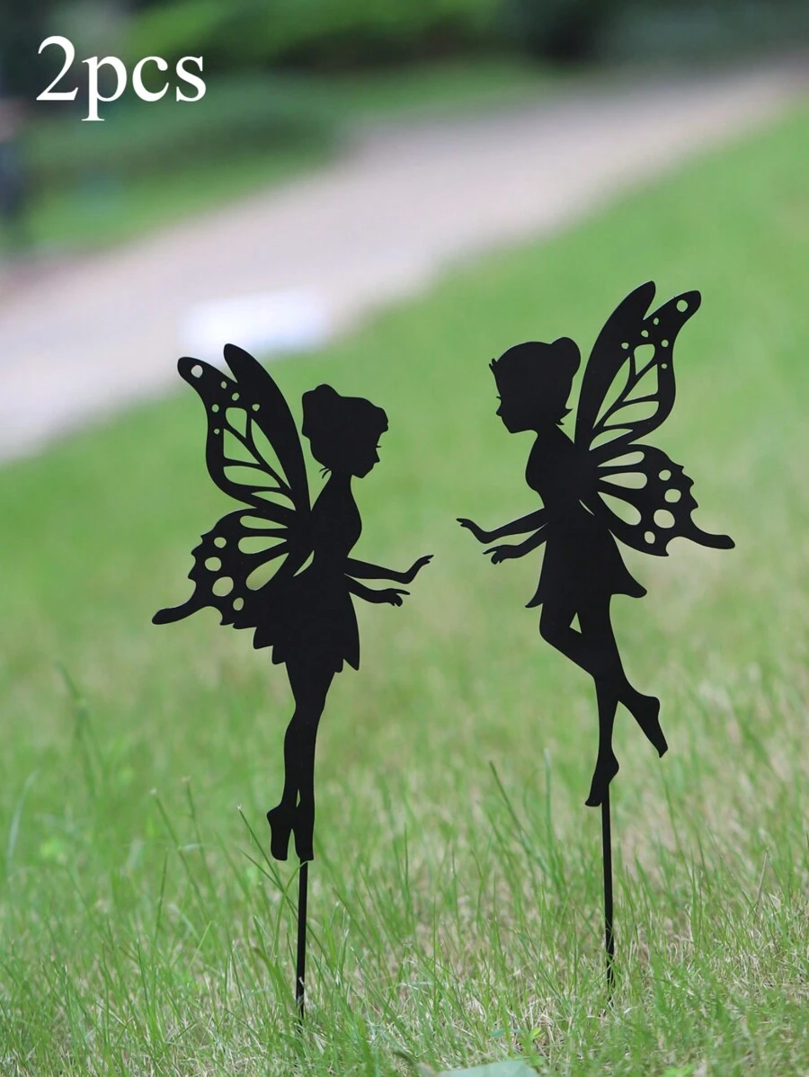 Decoración Metálica Del Césped Del Jardín De Hadas, Silueta Recortada De Púas Al Aire Libre, Diseño De Hierro Negro