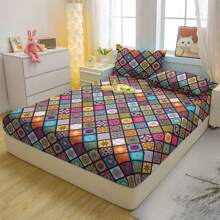 Ensemble de literie moderne à motif bohème de 3 pièces - Ensemble de draps et de couvre-lits doux et confortables pour la chambre à coucher, la chambre d'amis et le dortoir (comprenant 1 drap housse et 2 taies d'oreiller)