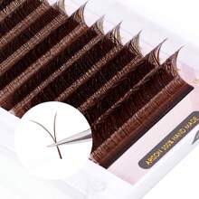 ARISON Brown YY Eyelashes Extensions Y-Shape Lashes C/D Curl 8-15mm Mixed Length  Eyelash Volume Fans 0.07mm Thickness 12 Rows Cluster Pre Fanned Wispies Crisscross Eye Lashes  Full Fluffy Volume Look  Hand Woven Natural Soft