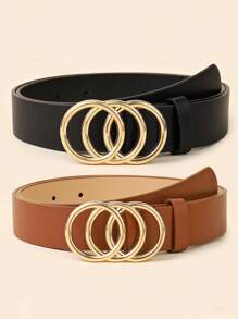 2-Piece Set Of Fashionable Metal Buckle Decoration For Women's Casual And Versatile PU Belt Summer, School Fall, Autumn, Halloween