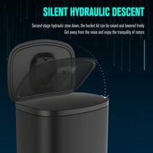 Curved Surface 13 Gallon 50L Kitchen Foot Pedal Operated Soft Close Trash Can - Stainless Steel Rectangular Bustbin With 30 Garbage Bags - BLACK