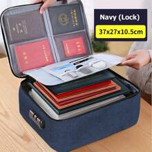 DocDocument Bag With Lock, Flame Resistant 3-Layer File Storage Case With Water-Resistant Zipper, Document Portable Travel Home Organizer Bag For Laptop, Files, Certificates, Gifts For Him, Black - Navy Blue - View 1