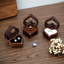 1 Pieza Caja de joyería de madera en forma de corazón, exhibidora de anillos, estuche para guardar anillos de compromiso y boda de parejas, regalo del Día de San Valentín y para volver a la escuela