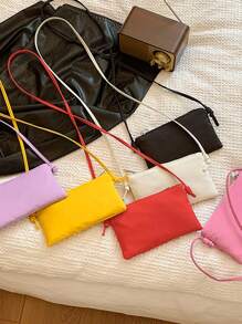 Girls Solid Color PU Shoulder Bag With Bow Strap, Small Crossbody Backpack