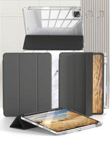 1 Stück Tri-Fold Komplett transparente iPad Hülle, dünne Standhülle stoßfest und sturzsicher mit Stifthalter, Tablet-Abdeckung passend für Apple iPad Mini 4/5/6, 9.7/10.2/10.5 Zoll, Air 4/5/6/7, 10./11. Gen, Pro 11 Zoll, Air 11(M2), Air 13, Air 13 und Pro 11(M4) Modelle. Klare Rückabdeckung mit hoher Transparenz für individuelle Gestaltung - Schwarz