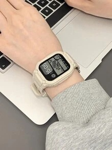 Bộ dây đeo và vỏ đồng hồ 2 trong 1 họa tiết bầu trời sao, mềm mại và thoải mái, phù hợp cho phong cách thể thao thường ngày, tương thích với các loại dây đeo 40mm, 38mm, 41mm, 42mm, 44mm, 45mm, tương thích với Apple Watch Series SE, 9, 8, 7, 6, 5, 4, 3, 2, 1. - Màu be - Xem 4