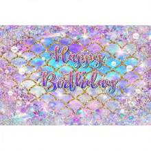 Fondo de cumpleaños de sirena, Pan de fondo con brillantina dorada con escamas de sirena para decoración de fiesta temática debajo del mar, pancarta de foto de cumpleaños con concha de mar púrpura degradado - escamas - Ver 7
