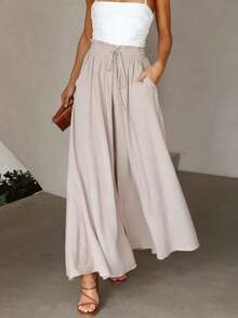 Mujer Casual Pantalones De Pierna Ancha, De Talle Alto De Negocios Sueltos Pantalones Palazzo Flowy - Albaricoque - Ver 9