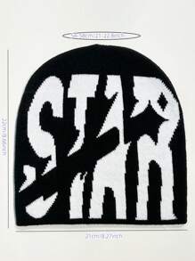 1pc Knitted Star Pattern Hat With Letter Design, Unisex Warm Beanie Made Of Acrylic Fiber, For Casual Outing In Cold Weather
