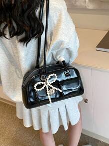 Korean Niche Design Sense Shoulder Bag, Boston Bowling Tote, Large Capacity With Multiple Pockets, No Pendant Included