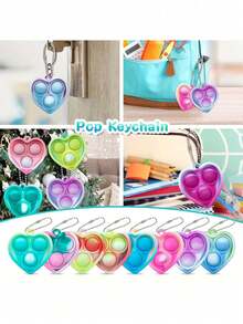 10pcs/Set Random Color Round, Square, Heart-Shaped Keychain Fidget Bubble Toys - Random Color - View 5