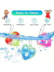 10pcs/Set Random Color Round, Square, Heart-Shaped Keychain Fidget Bubble Toys - Random Color - View 2