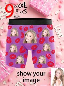 Custom Men Boxer Briefs Personalized Underwear With Photo Picture Customized Girlfriend's Face Boxers,Valentine's Day Gifts ,1pc,Colorful,Cute,Adorable,Contracted,Funny,Custom,Unique,Customized,Personalized,Underwear,Panties,Ideal Gifts - Purple - View 2