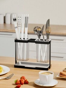 1pc Black Chopsticks Holder With Tray, Cutlery Drying Rack, Kitchen Utensil Organizer, Tableware Drainer, Countertop Storage Rack, Kitchen Accessory - Black - View 6