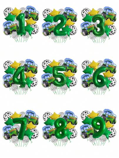 Conjunto de 15 globos con números verdes de tractor para fiesta, decoración de foto con tema de granja, Navidad