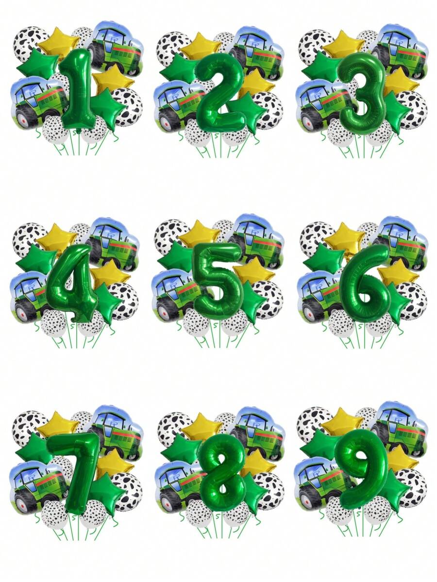 15pcs Party Tractor Green Number Balloon Set, Farm Theme Photo Prop, Christmas - Multicolor - View 1