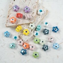 10pcs Colorful Flower Shaped Hand Painted Ceramic DIY Beads For Bracelet, Necklace, Earrings, Phone Charm Pendant Jewelry Making Valentines
