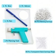 98pcs/Sets Ear Piercing Gun Tool,Professional Ear Body Pierce Piercing Gun Reusable Tools Beauty Kit Set Painless Hole Piercing Machine With 98Pcs Stainless Steel Ears Studs - White - View 9