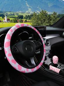3pcs Fabric Waterproof Steering Wheel Cover, Handbrake Cover And Gear Shift Cover, Suitable For 14.5-15 Inch Universal Car, With Daisy, Panda And Bear Paw Print Design