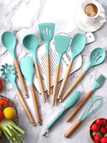 4/12 Pieces, Silicone Set, Heat-Resistant Silicone Kitchenware Set, Equipped With Spatula, Scraper, Oil Brush, Egg Beater, Food Clip, Strainer, Soup Spoon, Very Suitable For Cooking And Baking, Kitchen Small Tools. - Multicolor - View 3