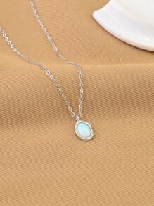 时尚 925 纯银水滴形澳大利亚宝石吊坠项链，不对称设计，百搭女士锁骨链 - 銀色 - 查看 5