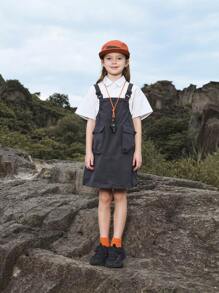 MARC&JANIE 少女山地風格戶外透氣速乾連身裙,帶大口袋,適用於春季