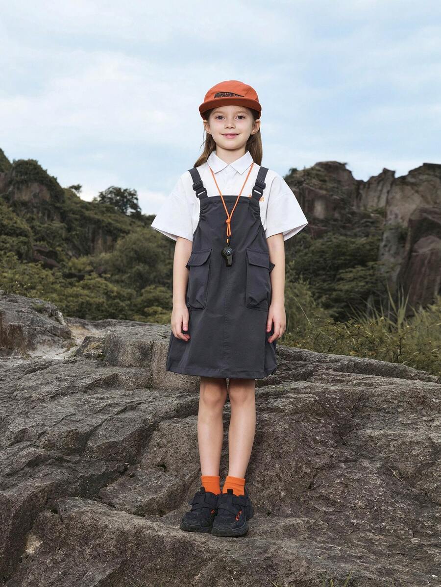 MARC&JANIE 少女山地風格戶外透氣速乾連身裙,帶大口袋,適用於春季