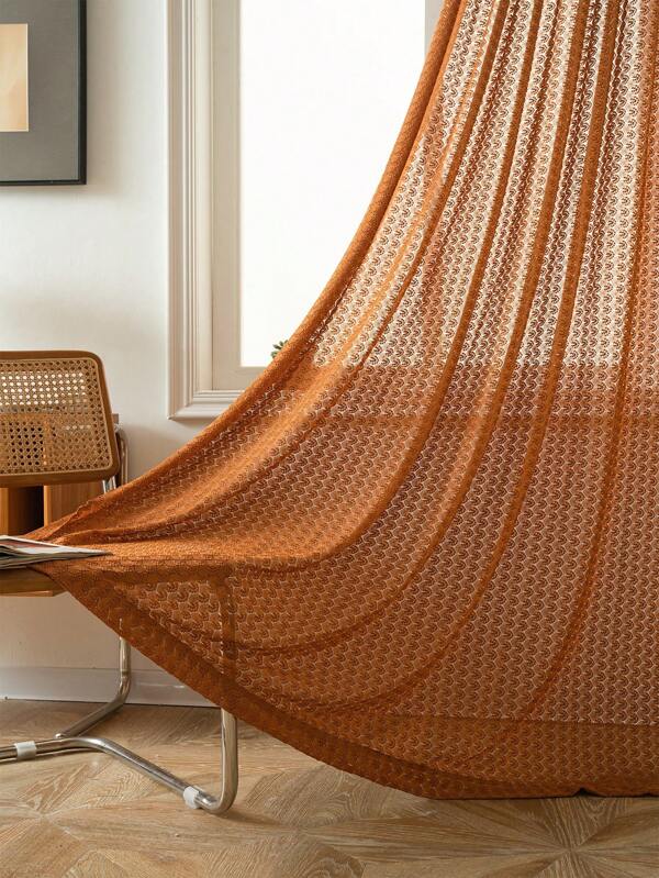 Bubaba 1pc Orange Lace Curtain, Bohemian Vintage Polyester Blackout Curtain, Suitable For Darkening Rooms In Living Room, Bedroom, Dining Room, Bathroom, Cafe, Holiday Decor, All Seasons