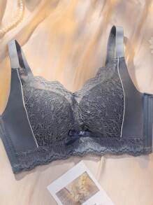 灰色性感蕾丝文胸，适合小胸女性，采用无钢圈和侧扣设计，可隐藏腋下脂肪，舒适内衣 - 灰色 - 查看 6