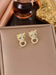 1 Set Stainless Steel Leopard Head Women's Jewelry Set, Creative Design Luxury Retro Style Elegant Classic Fashion Casual Suitable For Valentine's Day, Ramadan, Holiday Gifts, Daily Wear, Party, Festival (OPP Bag Packaging Box Only For Shooting)
