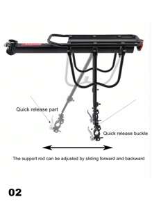 Giá đỡ phía sau xe đạp, Giá đỡ hành lý yên xe đạp, Giá đỡ xe đạp có thể điều chỉnh Giá đỡ hành lý, Tải trọng 60kg/110-160LB, Giá hợp kim nhôm có đèn phản quang cho chuyến đi cắm trại đạp xe thể thao - màu đen - Xem 6