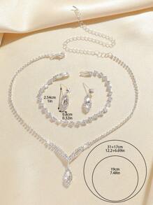 4入組/套鑽石裝飾的優雅精緻項鏈、耳環和手鍊套裝，適用於女性日常、婚禮、晚會、節日和送禮，珠寶套裝