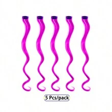 5 PCS Colored Clip In Hair Extensions 17 Inch Pre Curling Hairpieces Clip In Synthetic, Halloween Cosplay Dress Up Fashion Party Christmas New Year Gift For Women Kids Girls - Purple - View 2