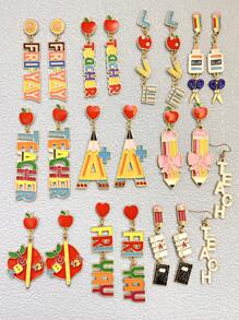 1 par de aretes regalo de día del maestro/graduación/regreso a la escuela de colores brillantes - Dorado - Ver 1